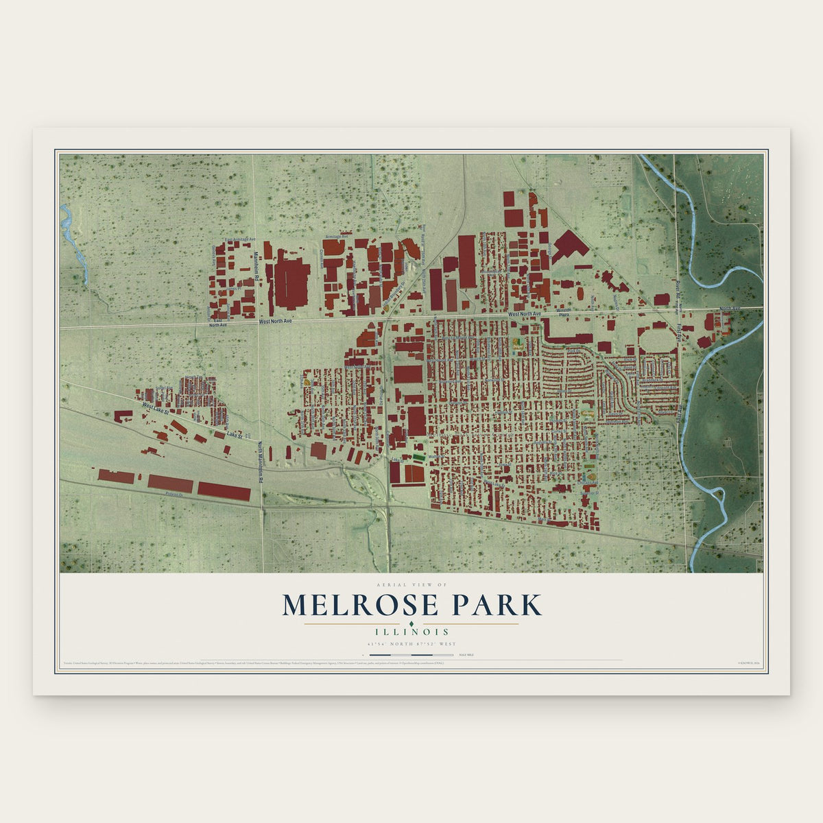 Melrose Park, Illinois map print, the full design