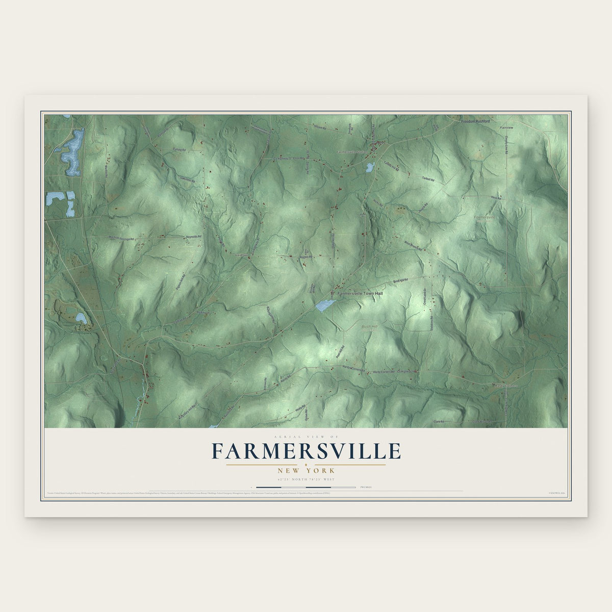 Farmersville, New York map print, the full design