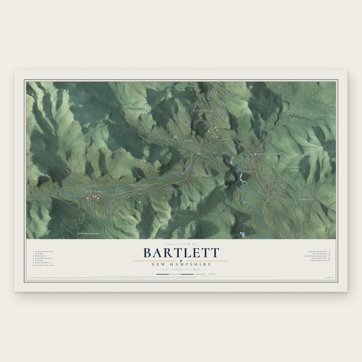 Bartlett, New Hampshire map print, the full design