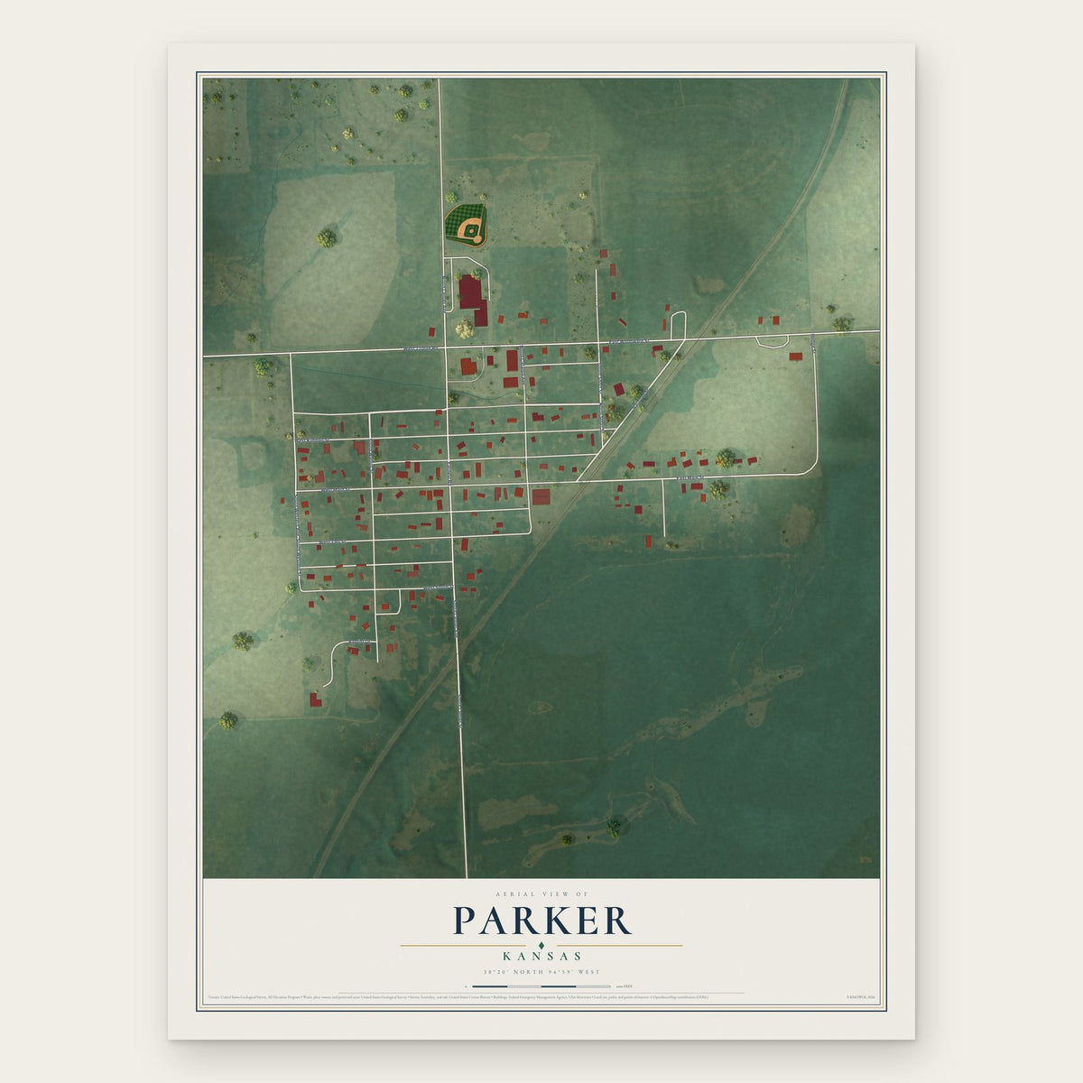 Parker, Kansas map print, the full design