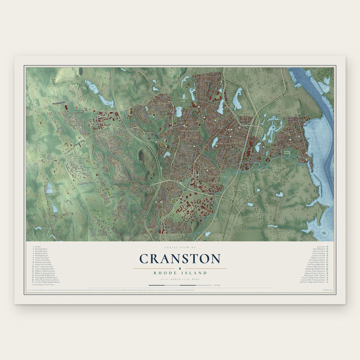Cranston, Rhode Island map print, the full design