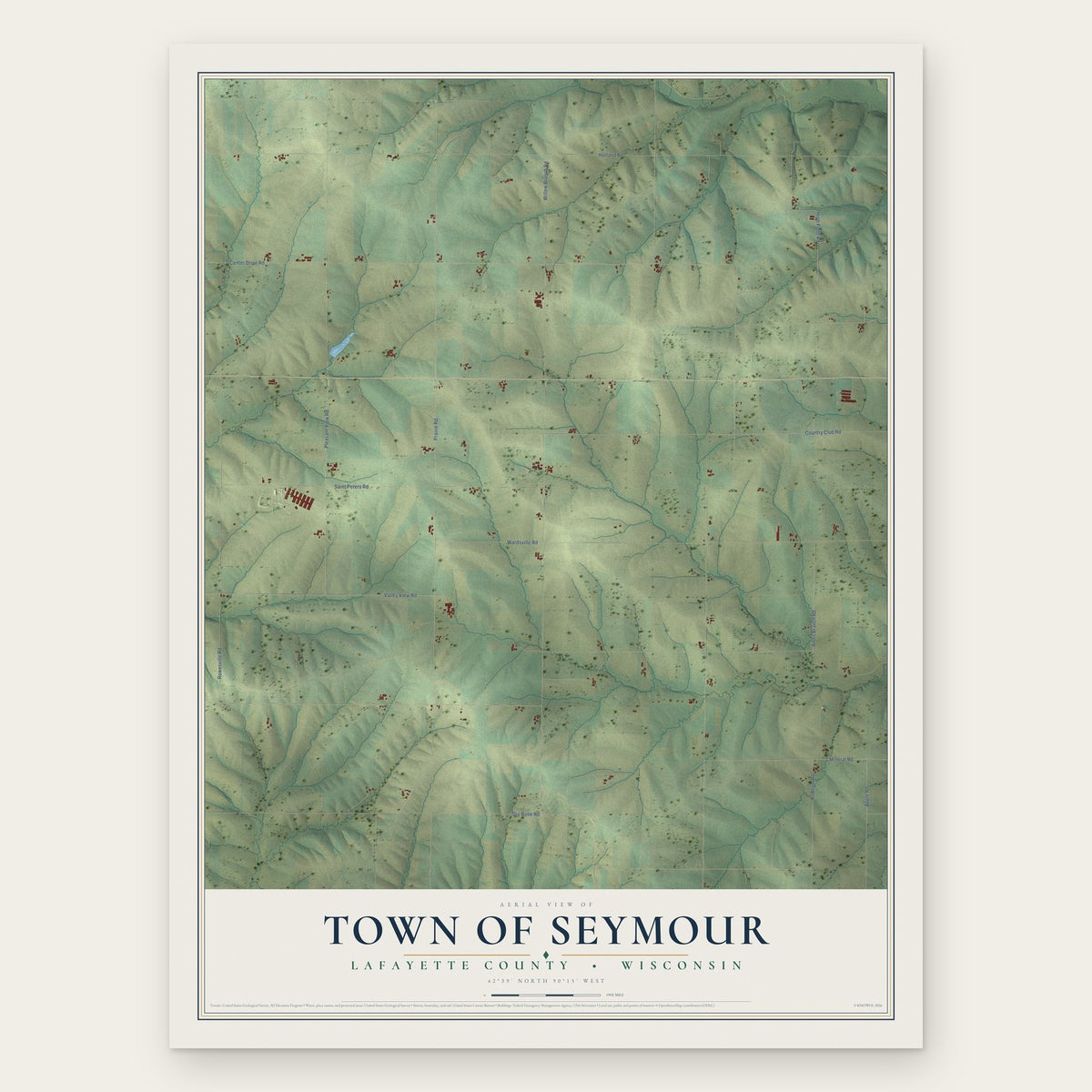 Town of Seymour, Lafayette County, Wisconsin map print, the full design