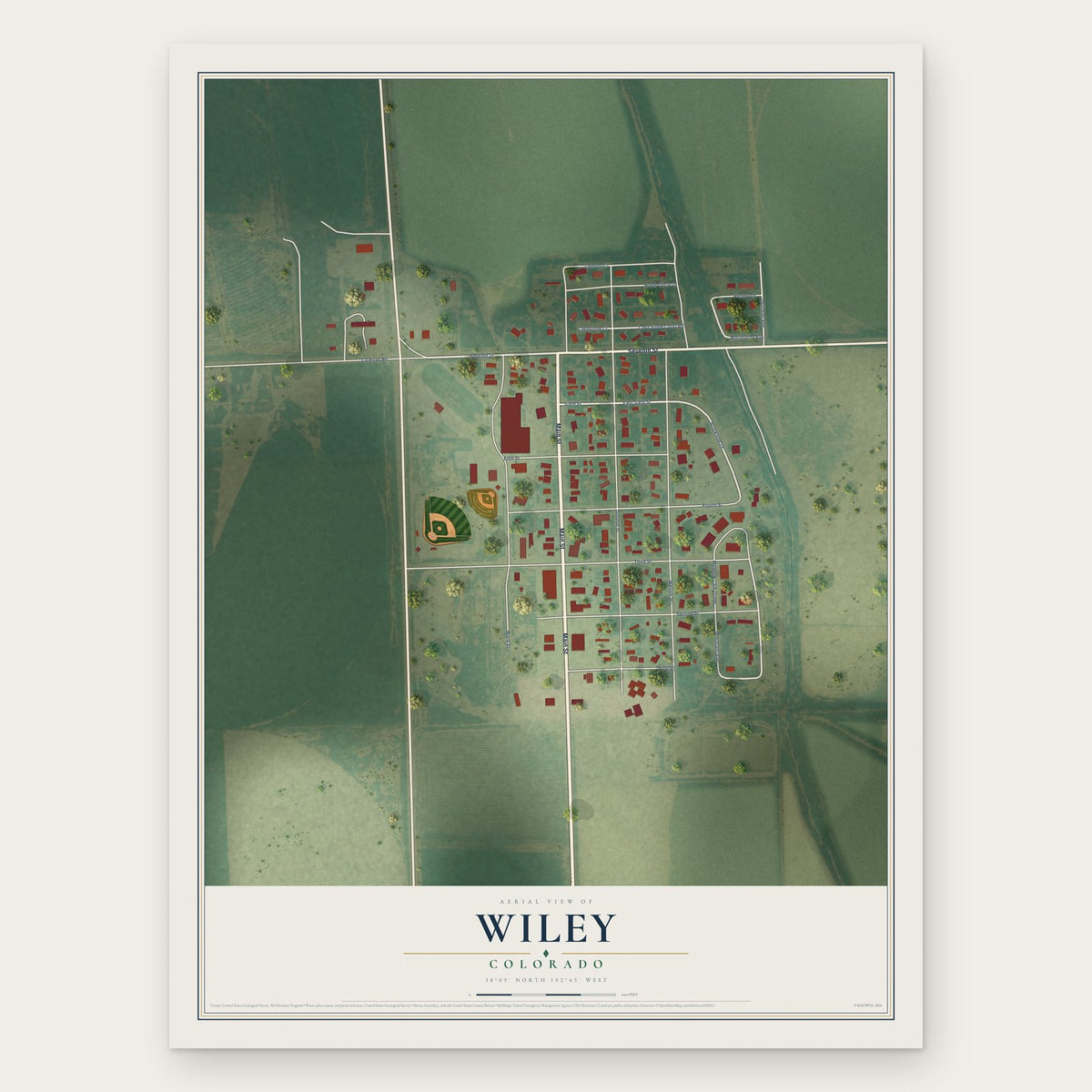 Wiley, Colorado map print, the full design