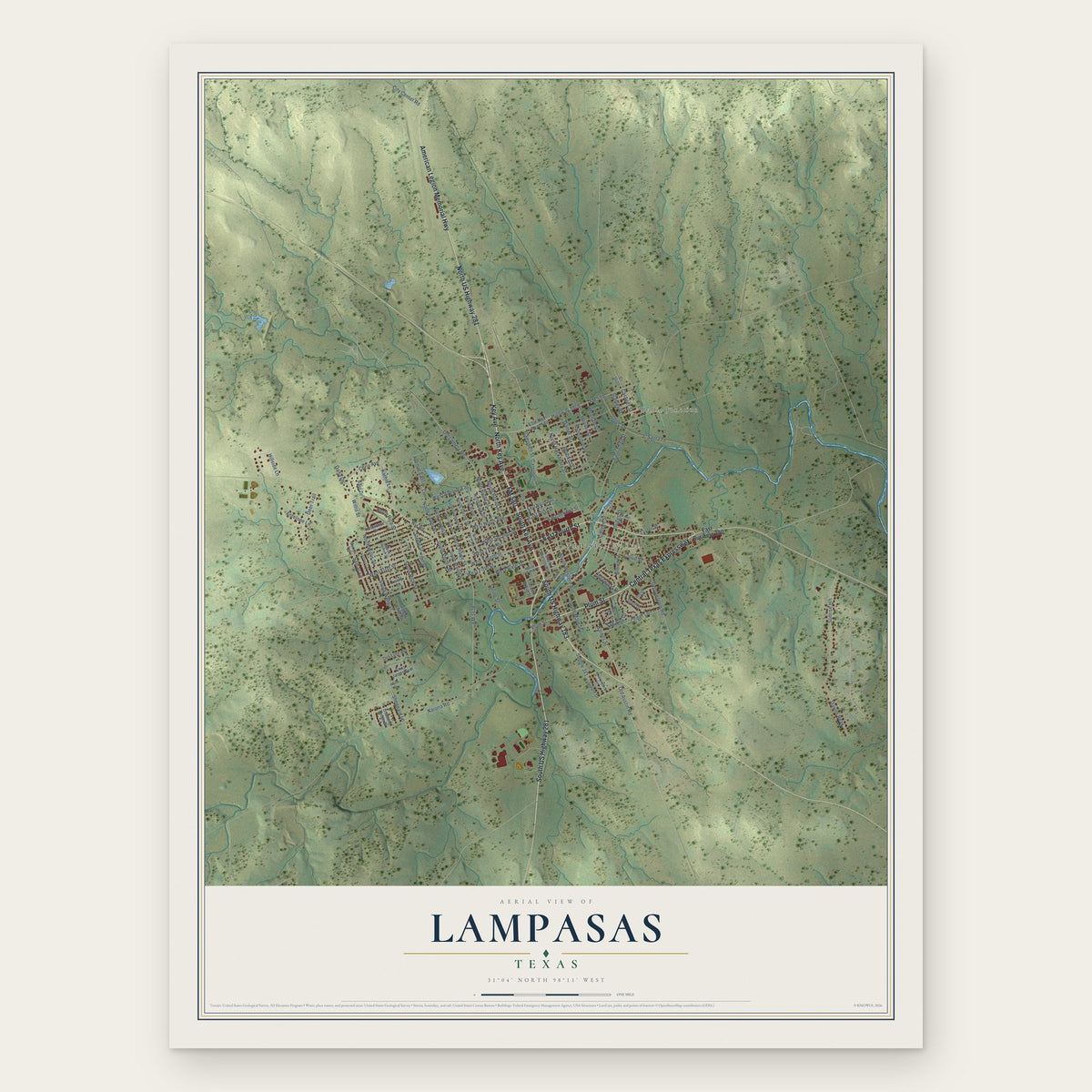 Lampasas, Texas map print, the full design