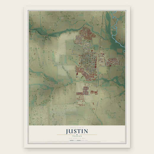 Justin, Texas map print, the full design