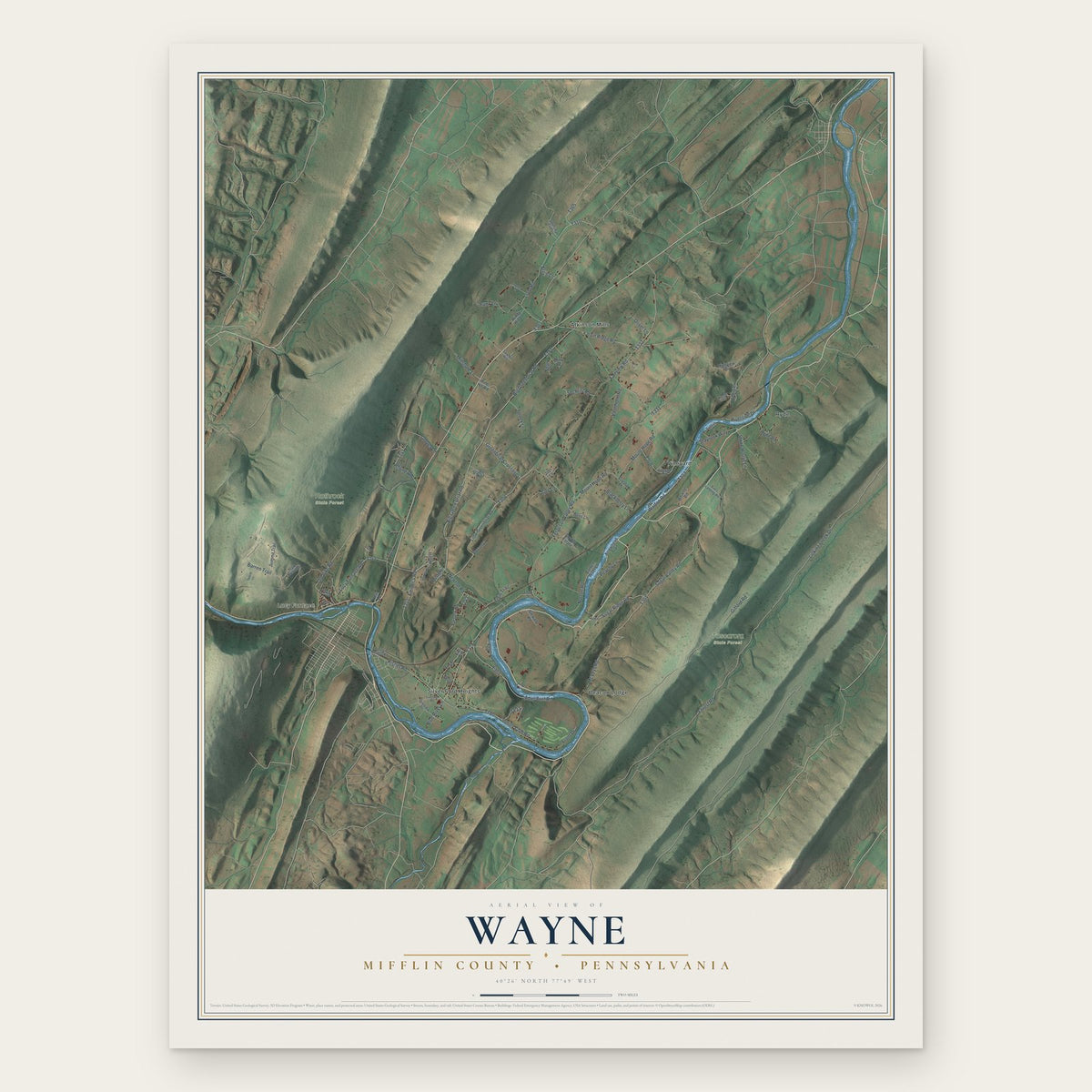 Wayne, Mifflin County, Pennsylvania map print, the full design