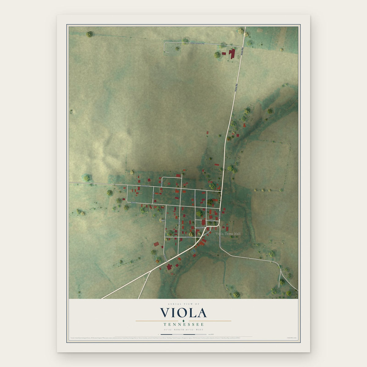 Viola, Tennessee map print, the full design