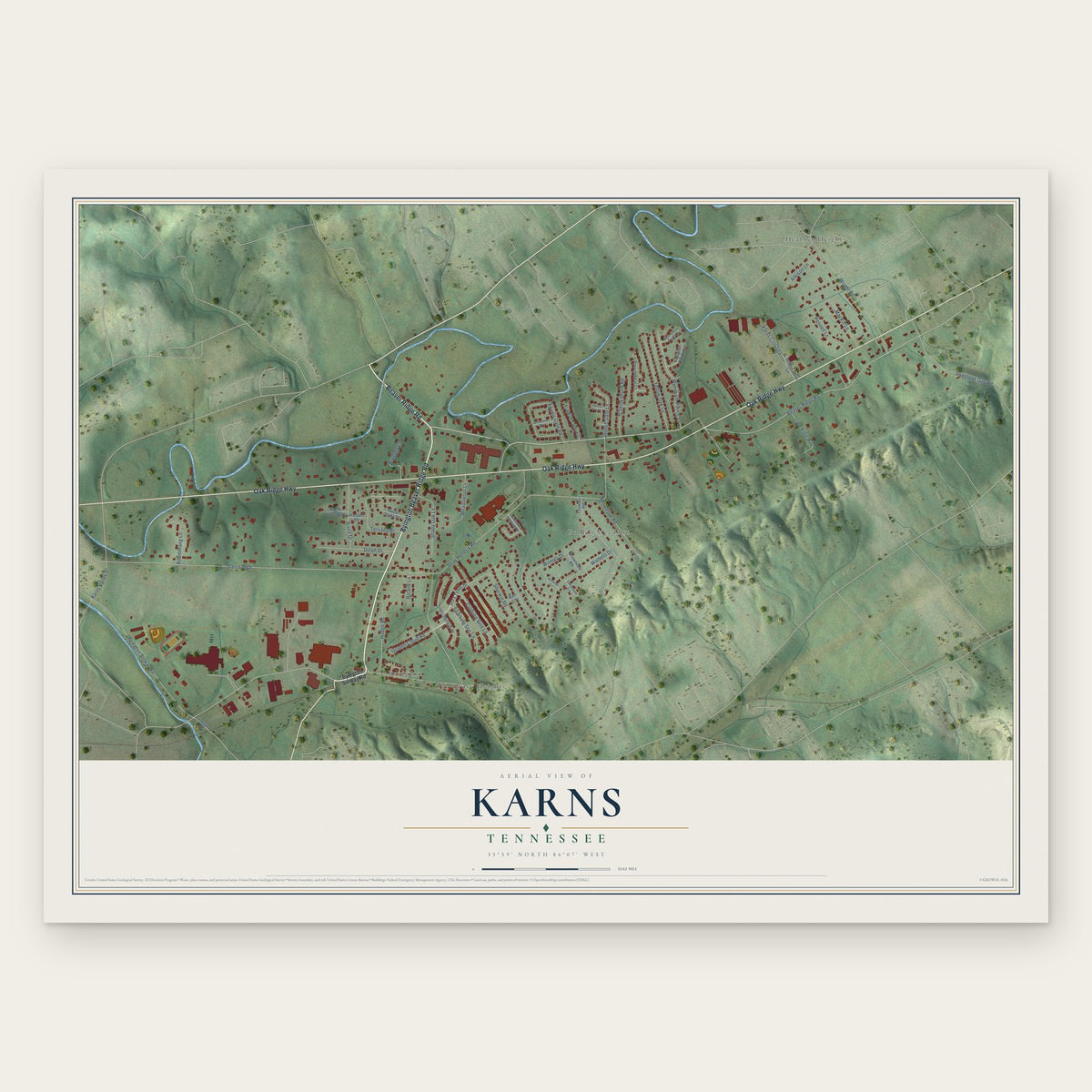 Karns, Tennessee map print, the full design