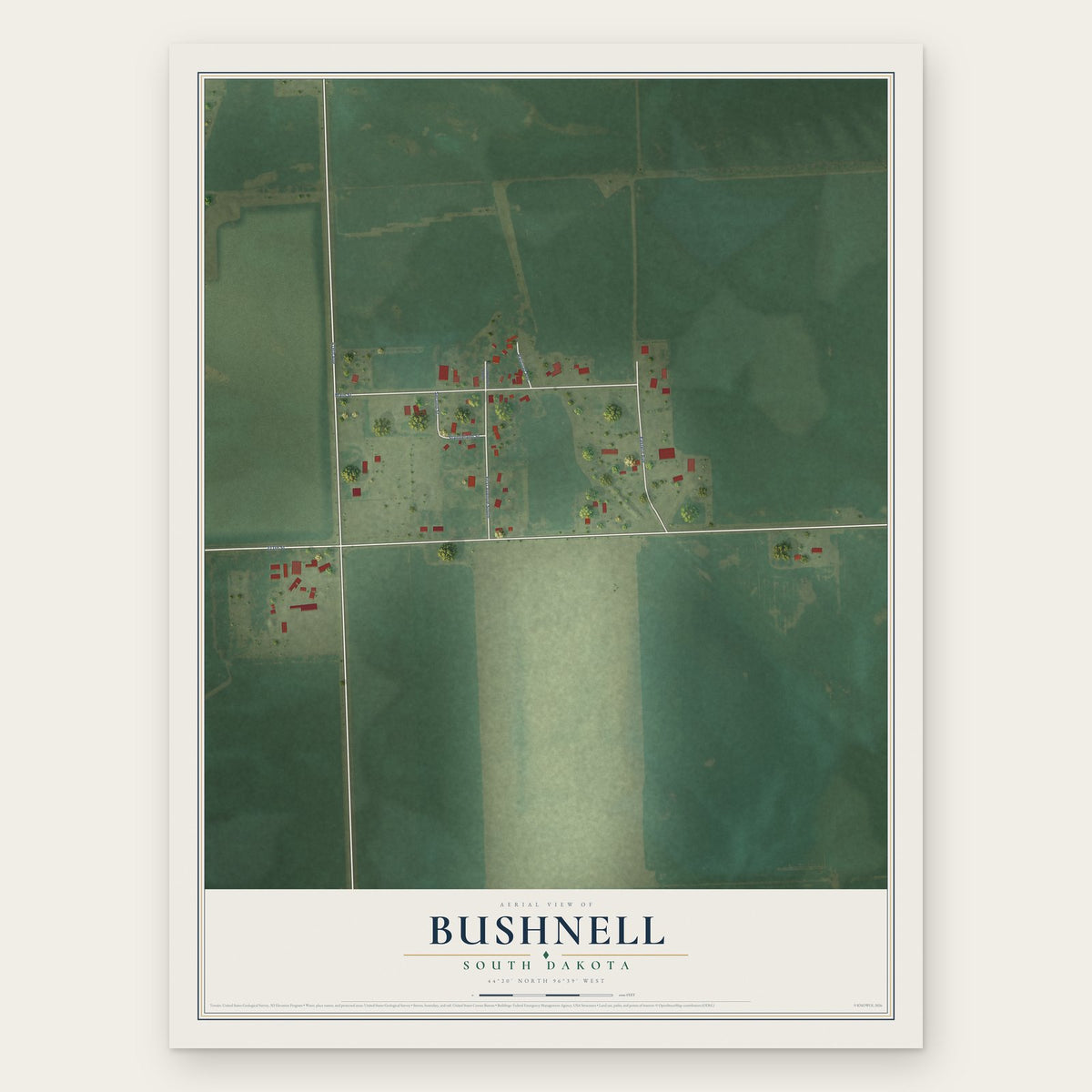 Bushnell, South Dakota map print, the full design