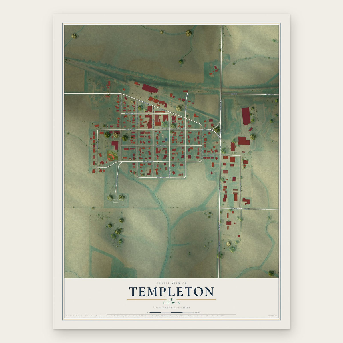 Templeton, Iowa map print, the full design