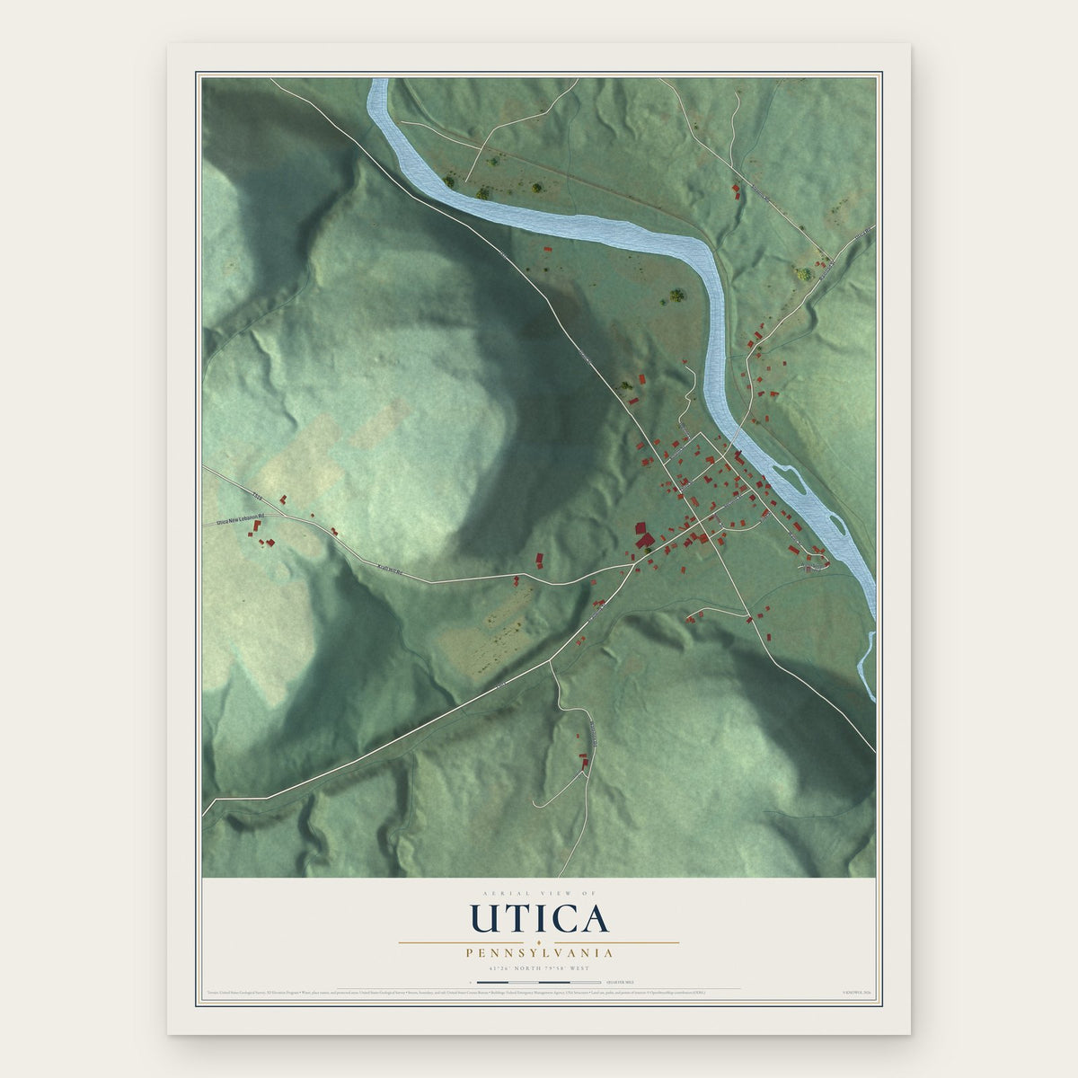 Utica, Pennsylvania map print, the full design