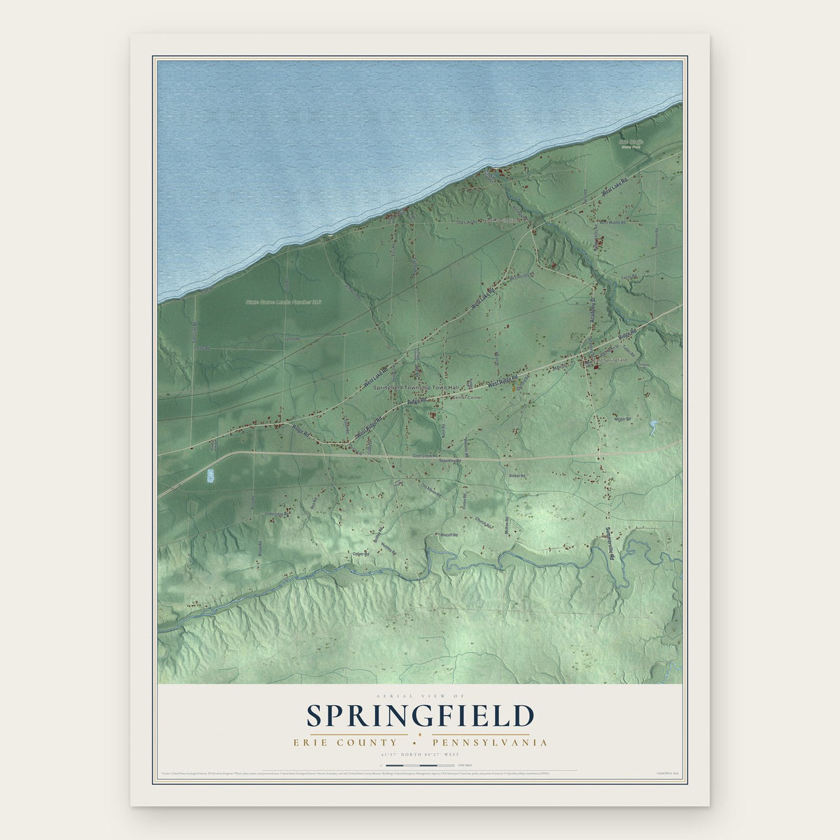 Springfield, Erie County, Pennsylvania map print, the full design