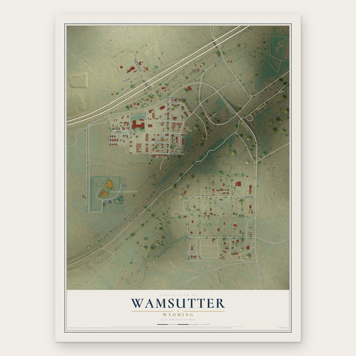 Wamsutter, Wyoming map print, the full design