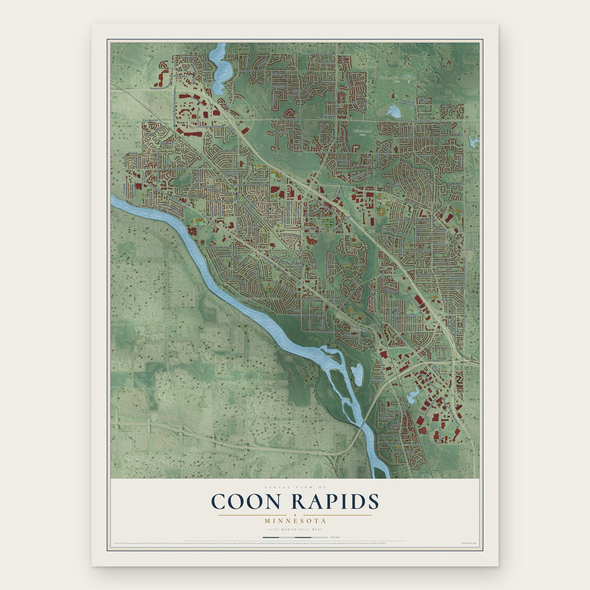 Coon Rapids, Minnesota map print, the full design