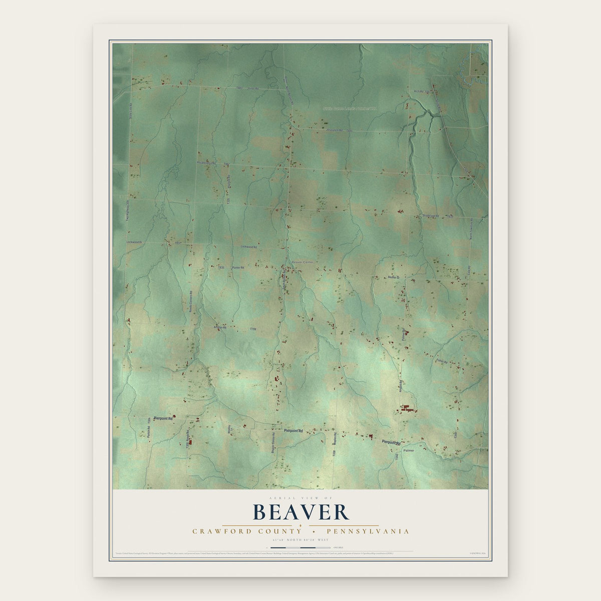 Beaver, Crawford County, Pennsylvania map print, the full design