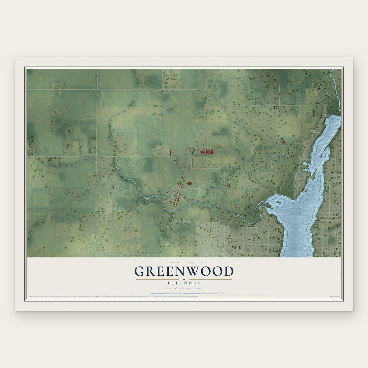 Greenwood, Illinois map print, the full design