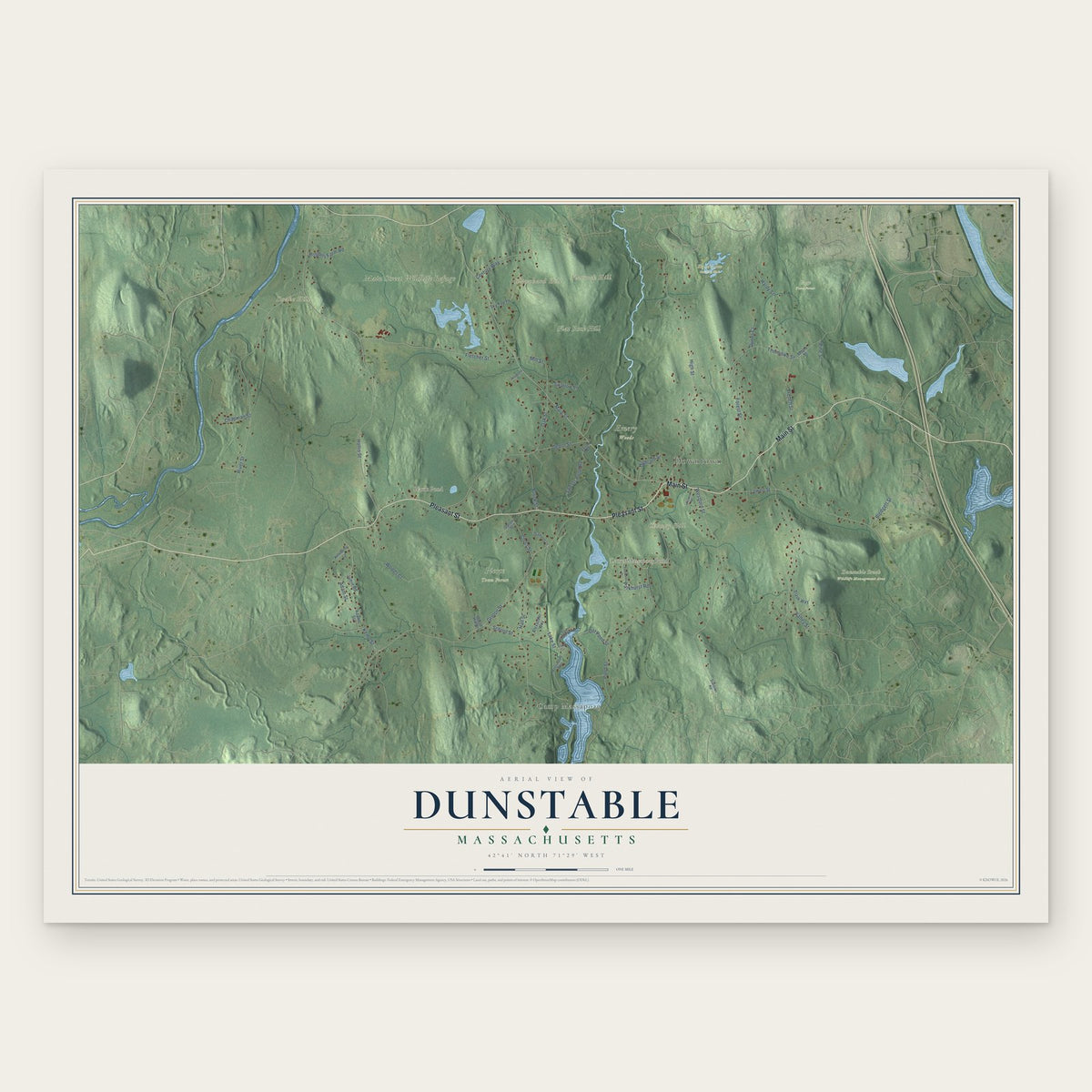 Dunstable, Massachusetts map print, the full design
