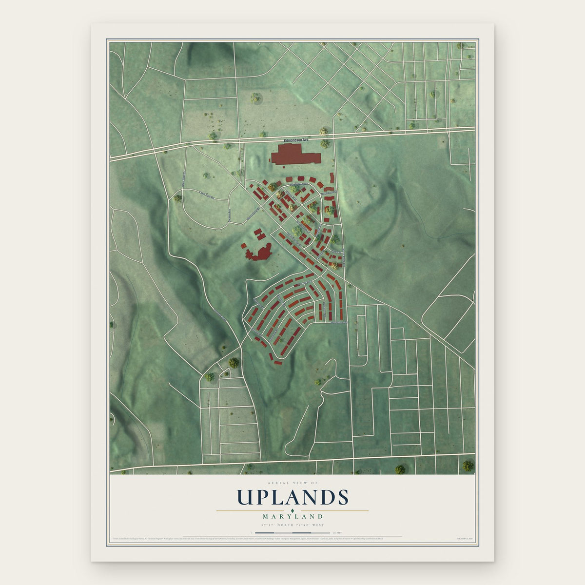 Uplands, Maryland map print, the full design
