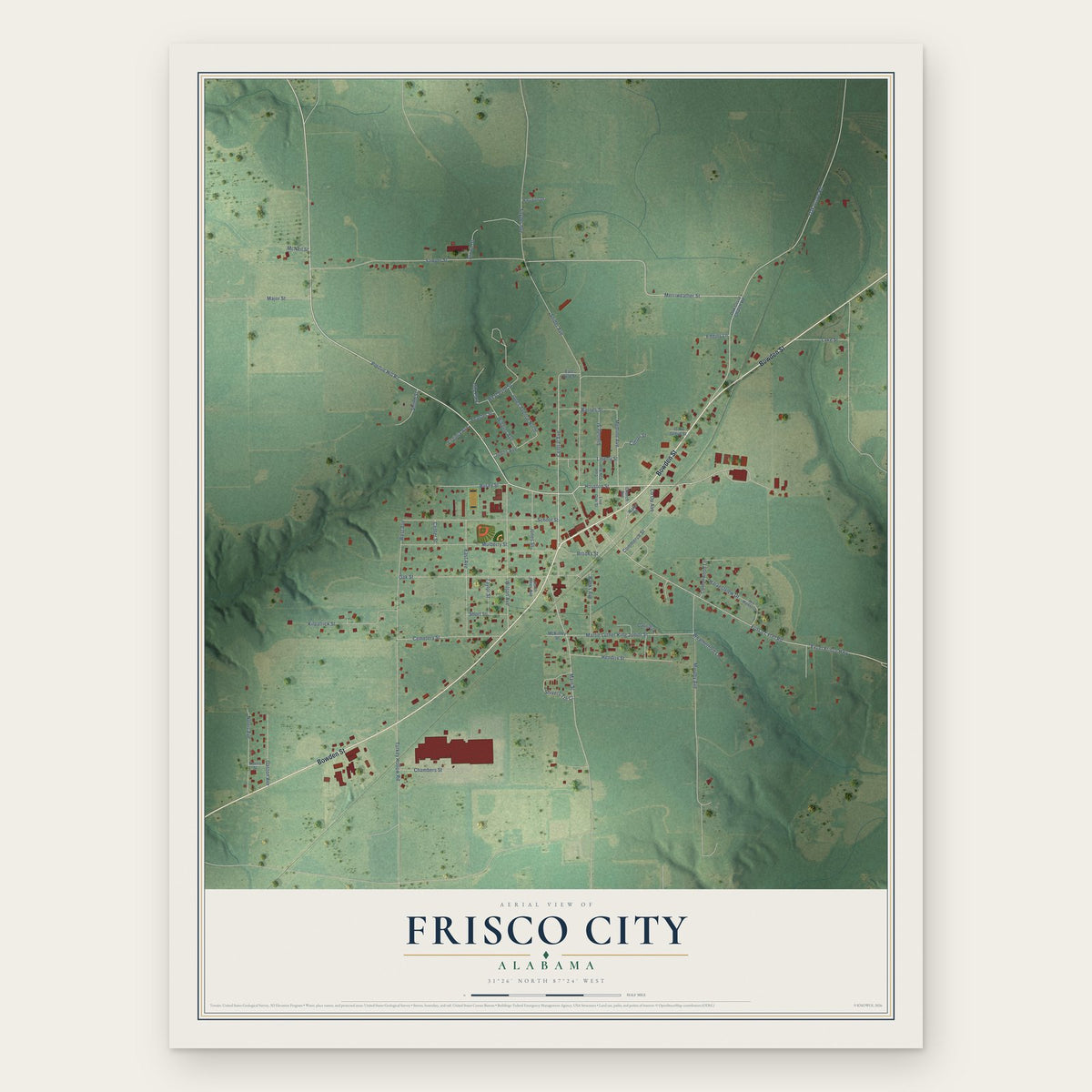 Frisco City, Alabama map print, the full design