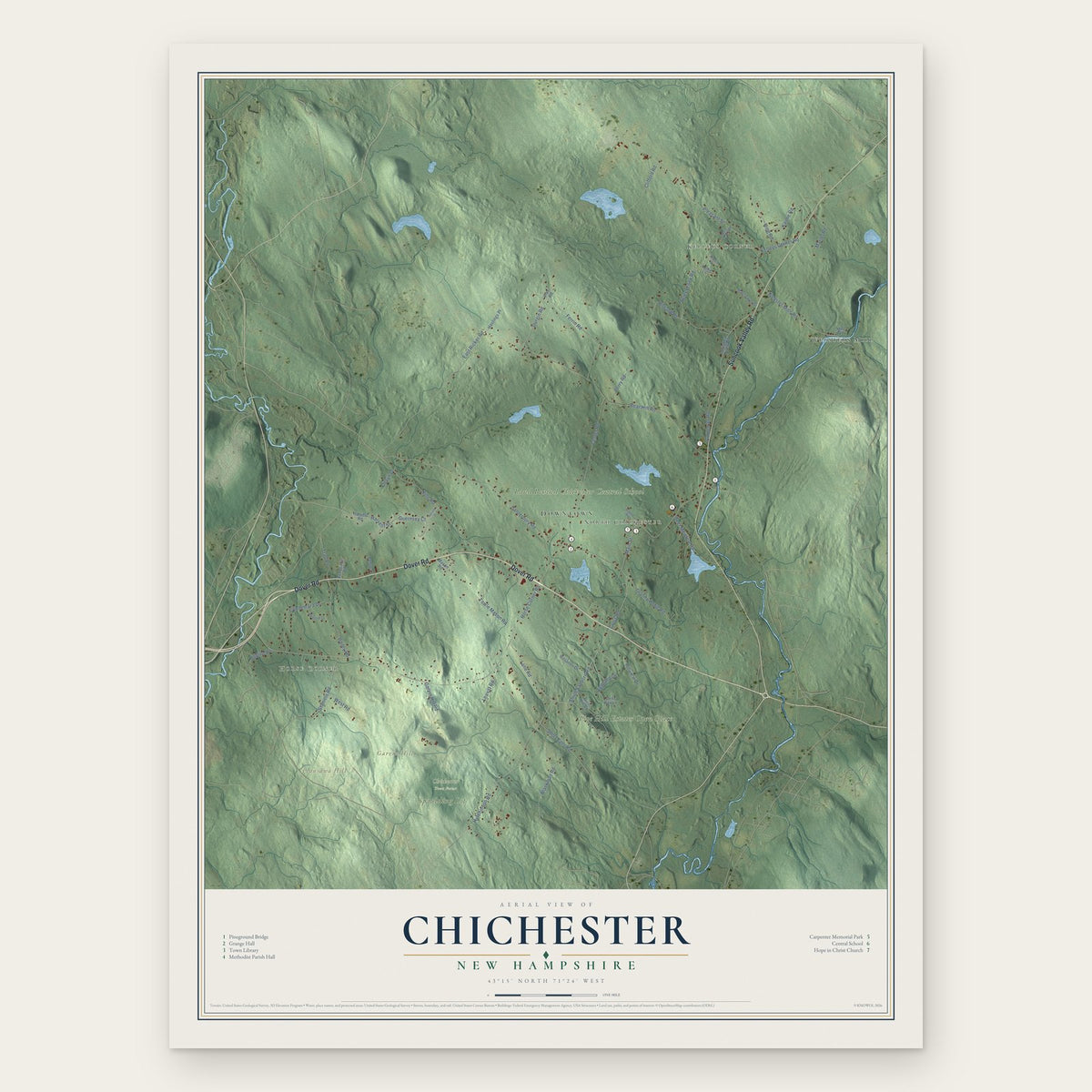 Chichester, New Hampshire map print, the full design