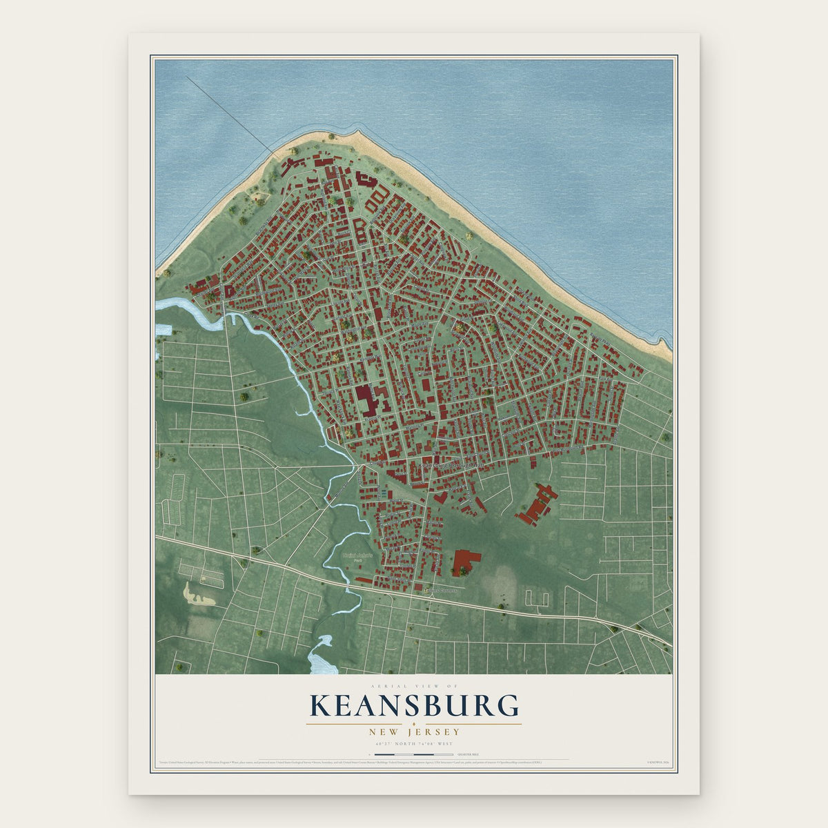 Keansburg, New Jersey map print, the full design