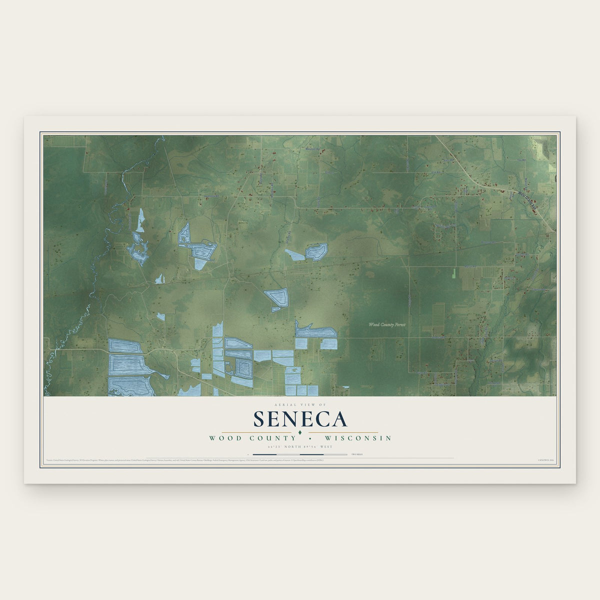 Seneca, Wood County, Wisconsin map print, the full design