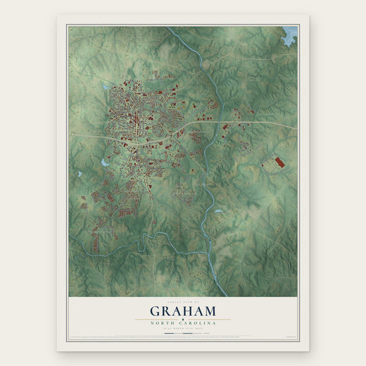 Graham, North Carolina map print, the full design