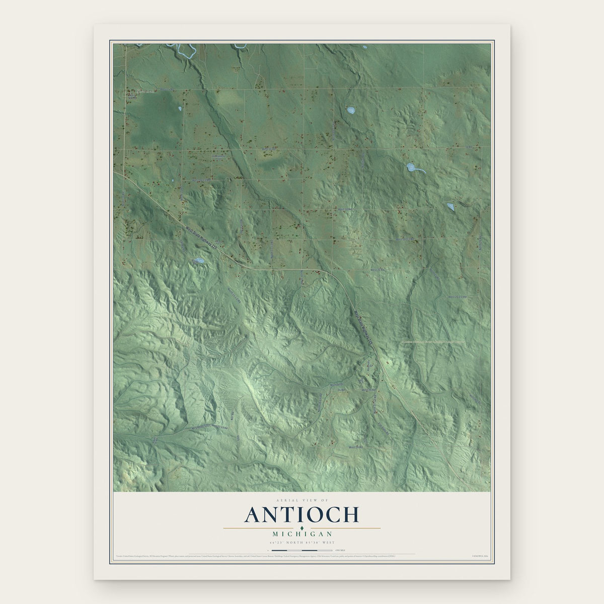 Antioch, Michigan map print, the full design