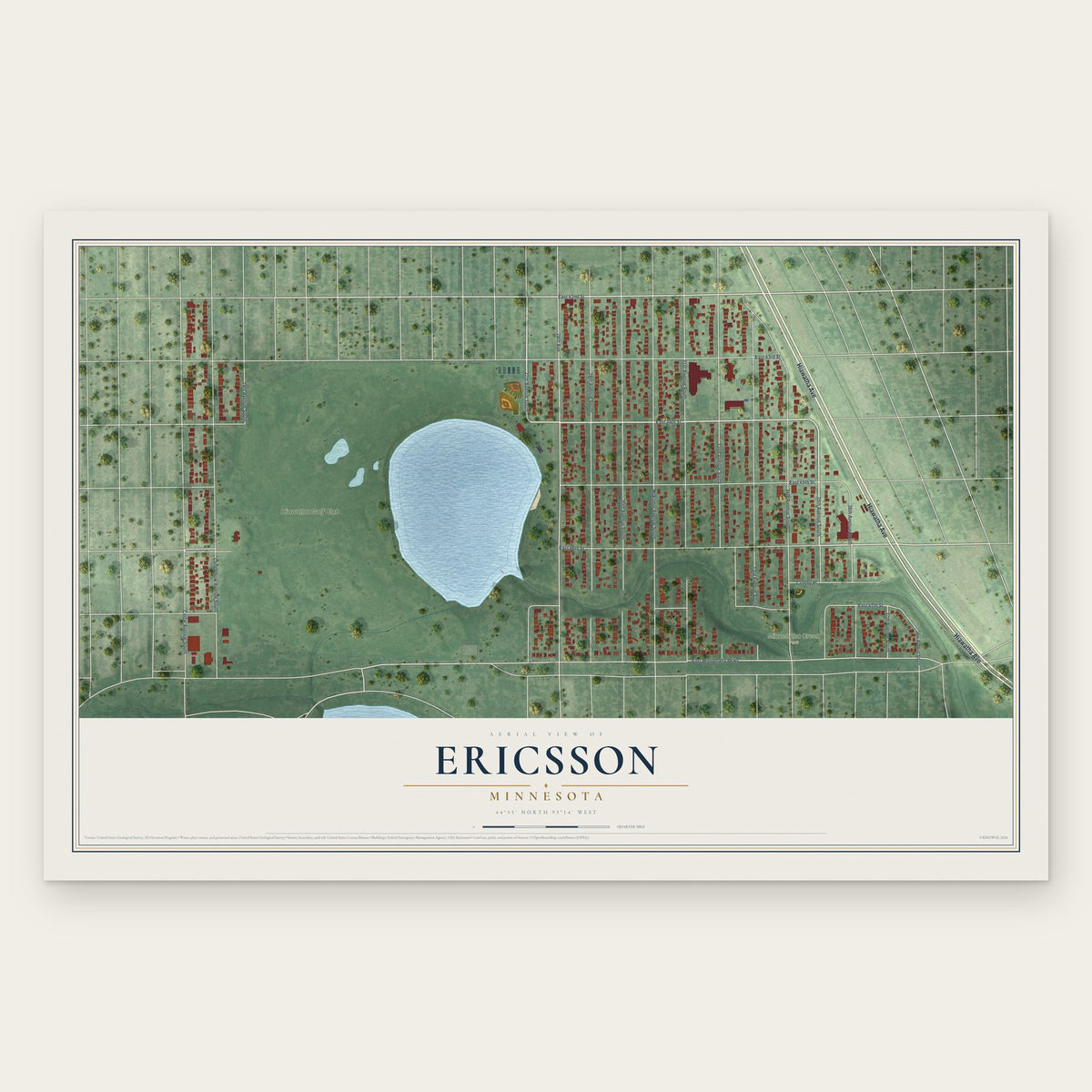 Ericsson, Minnesota map print, the full design