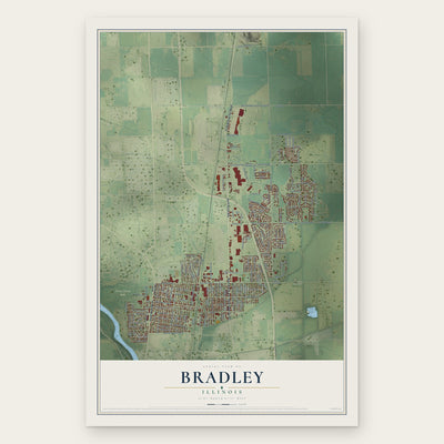 Bradley, Illinois map print, the full design