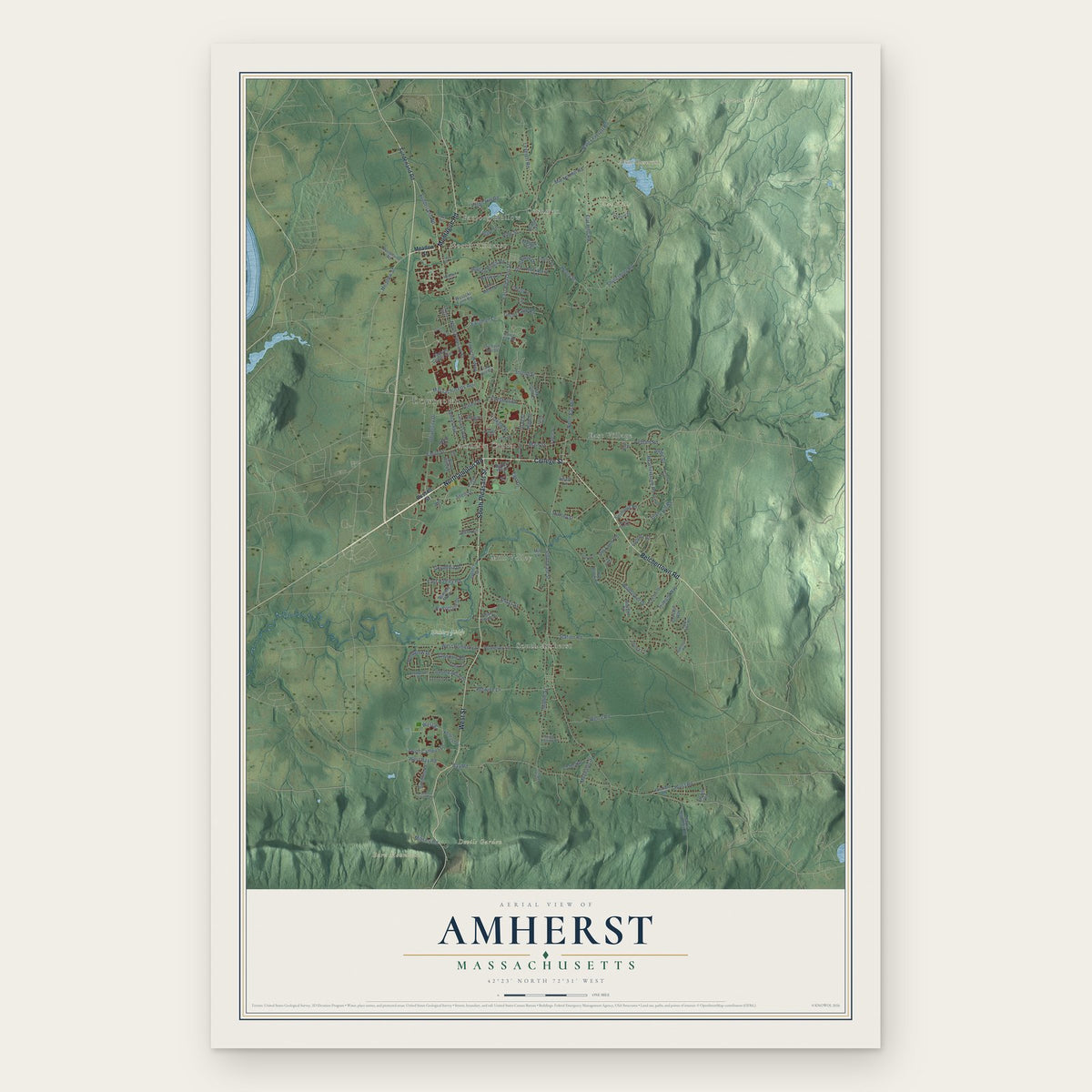 Amherst, Massachusetts map print, the full design