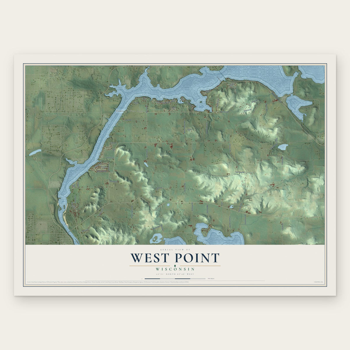 West Point, Wisconsin map print, the full design