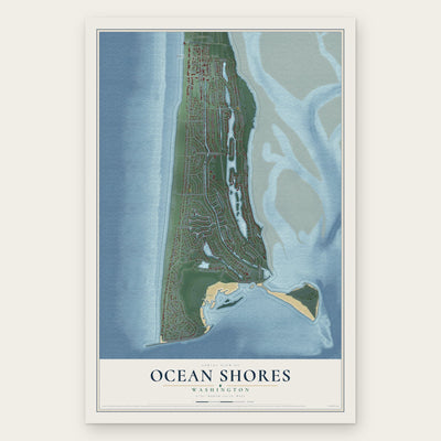 Ocean Shores, Washington map print, the full design