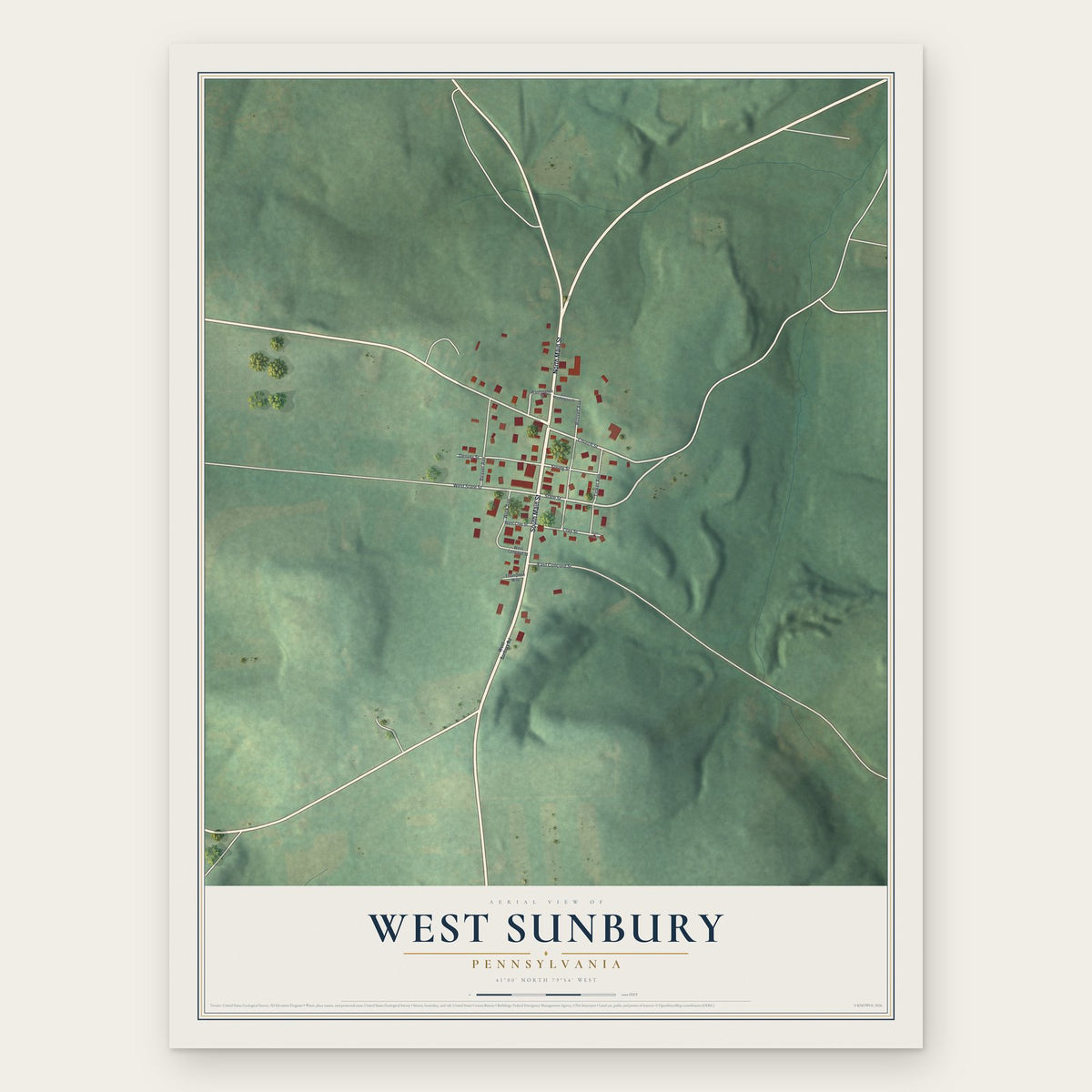 West Sunbury, Pennsylvania map print, the full design