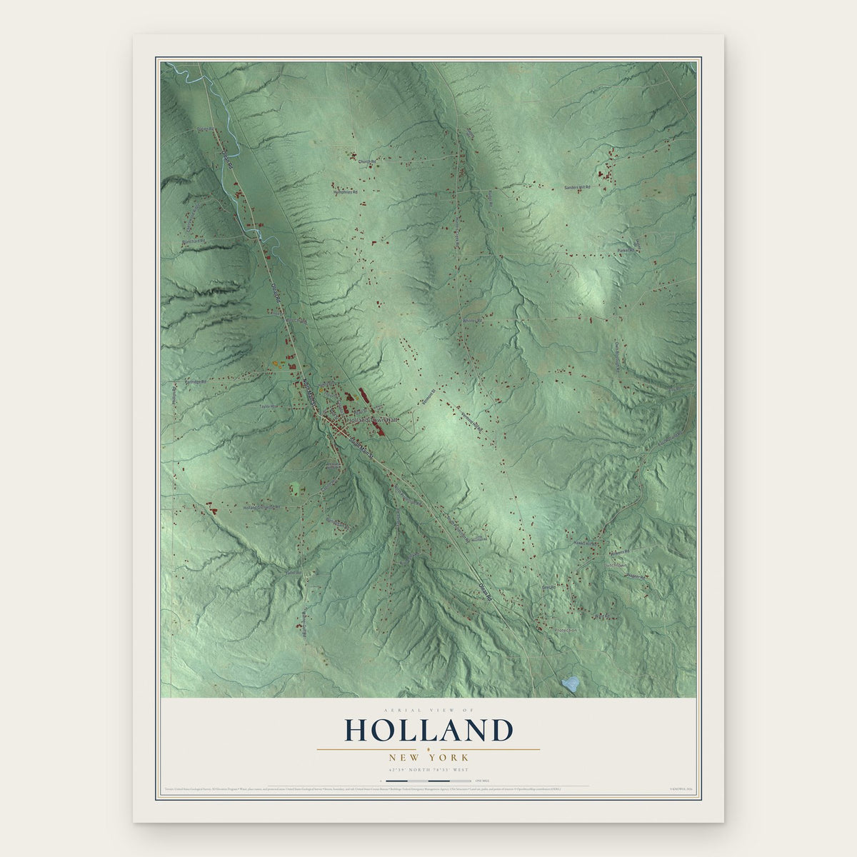 Holland, New York map print, the full design