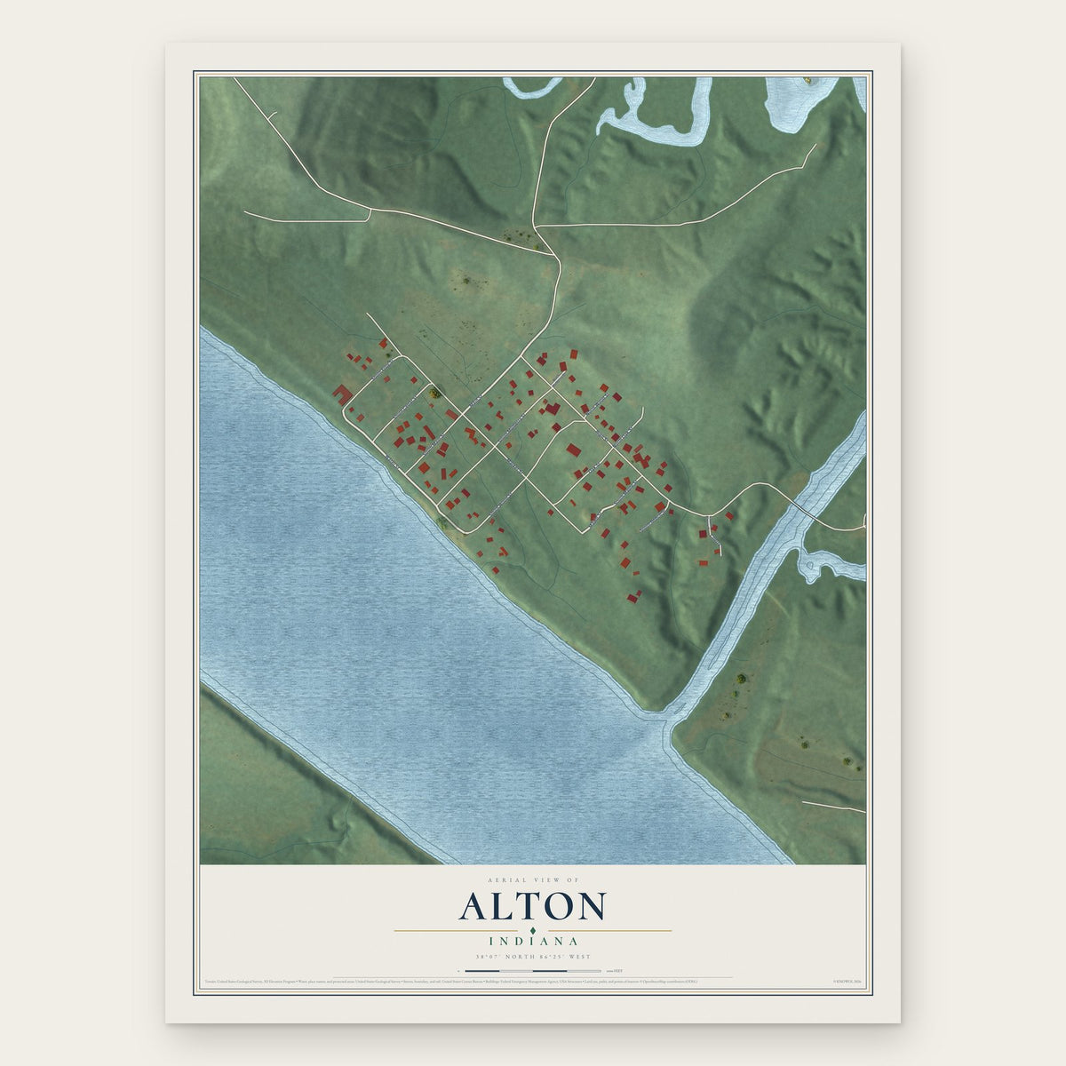 Alton, Indiana map print, the full design