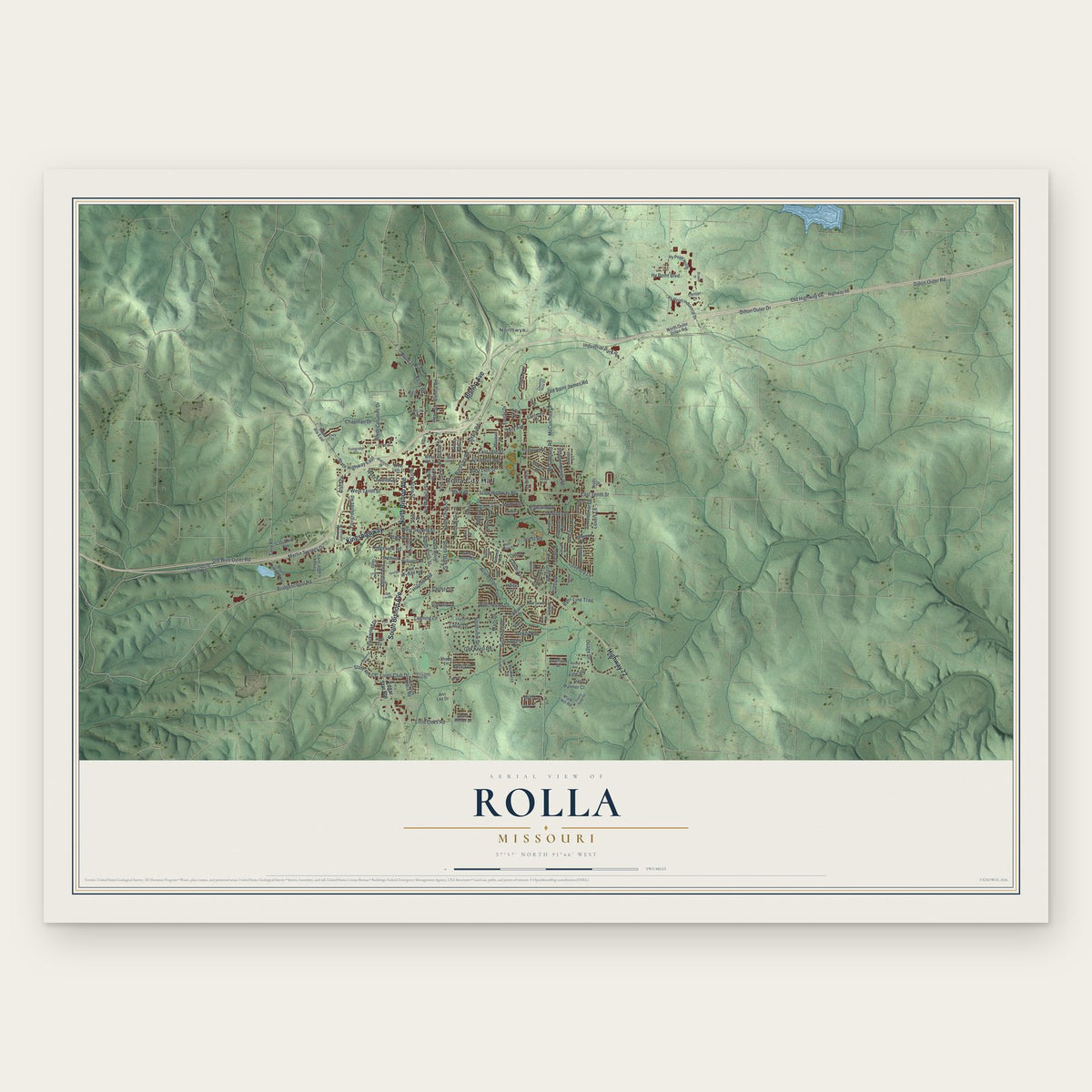 Rolla, Missouri map print, the full design