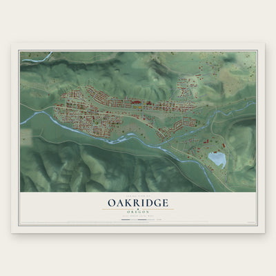 Oakridge, Oregon map print, the full design