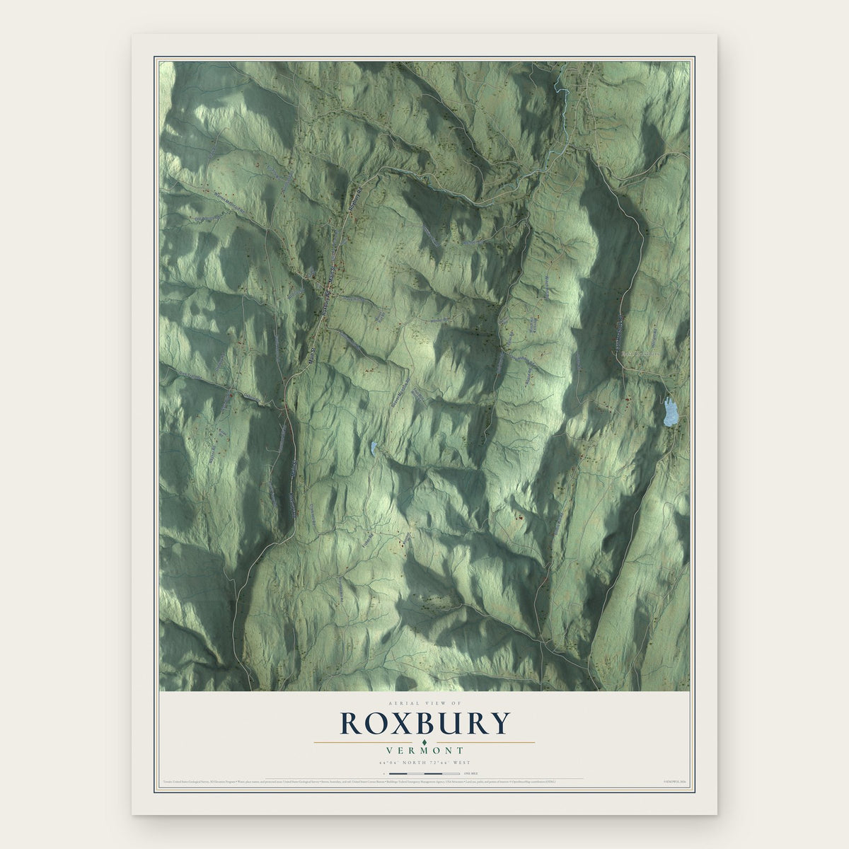 Roxbury, Vermont map print, the full design