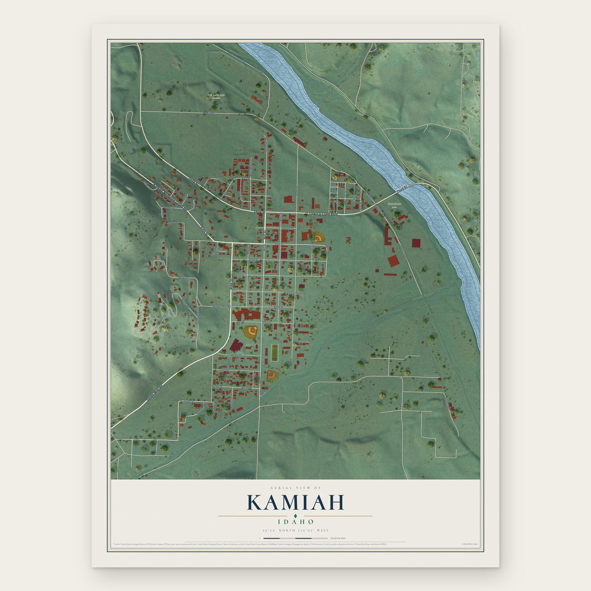 Kamiah, Idaho map print, the full design