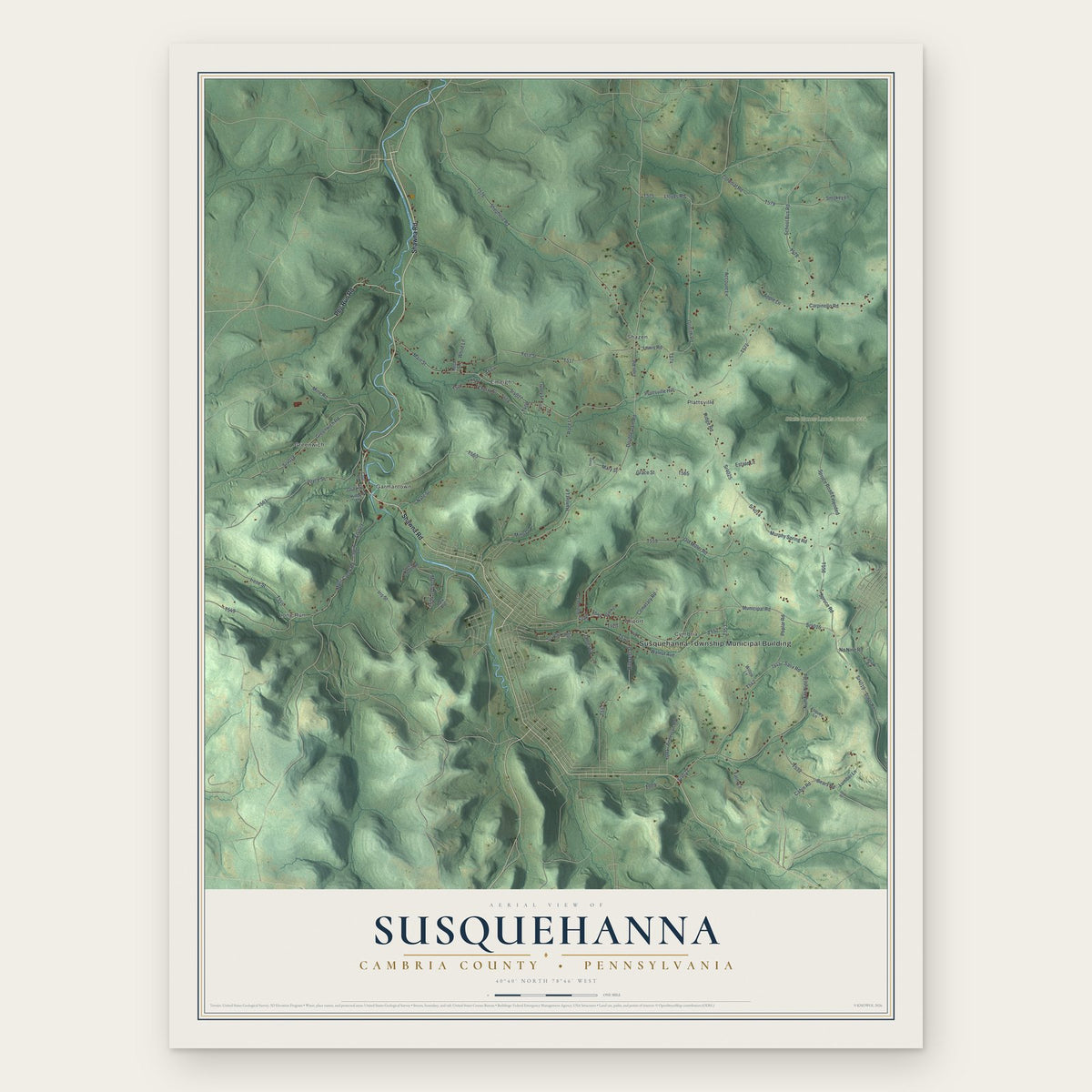 Susquehanna, Cambria County, Pennsylvania map print, the full design