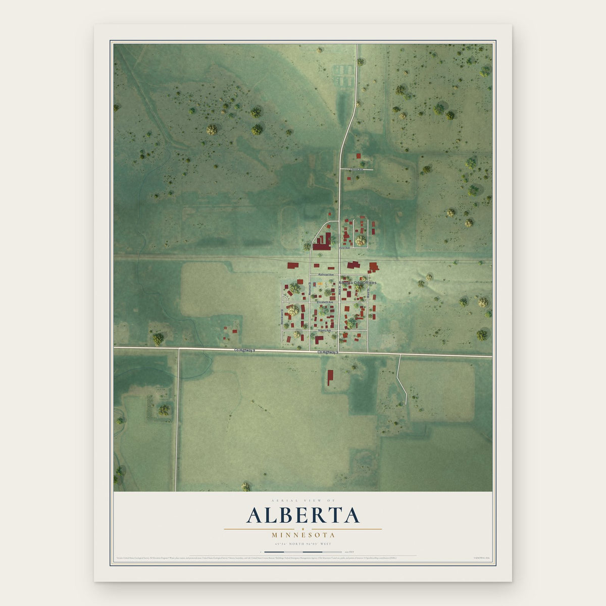 Alberta, Minnesota map print, the full design