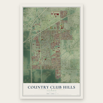 Country Club Hills, Illinois map print, the full design