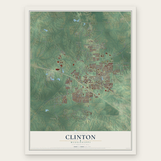 Clinton, Mississippi map print, the full design