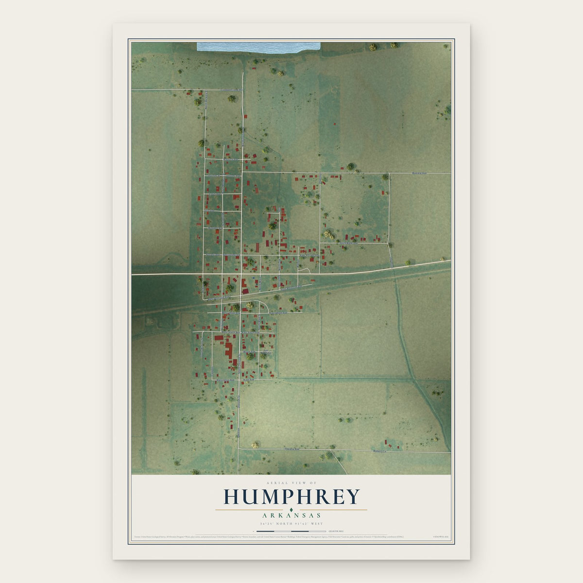 Humphrey, Arkansas map print, the full design