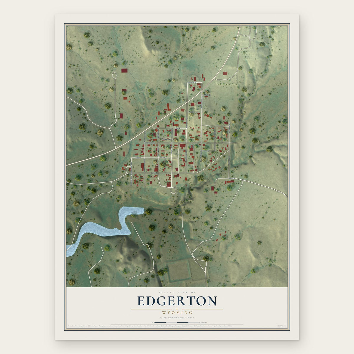 Edgerton, Wyoming map print, the full design