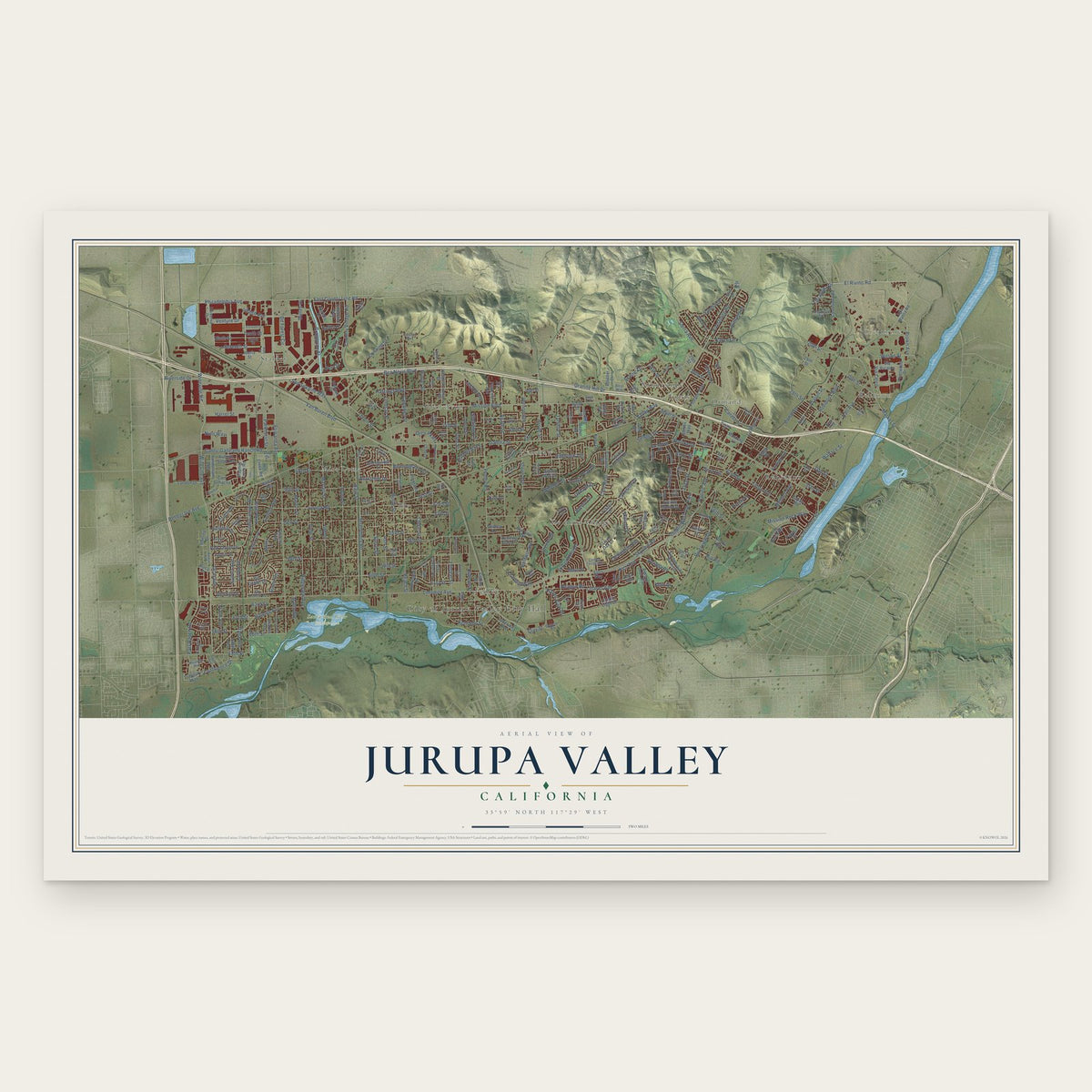 Jurupa Valley, California map print, the full design