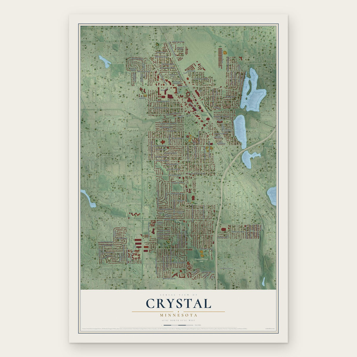 Crystal, Minnesota map print, the full design