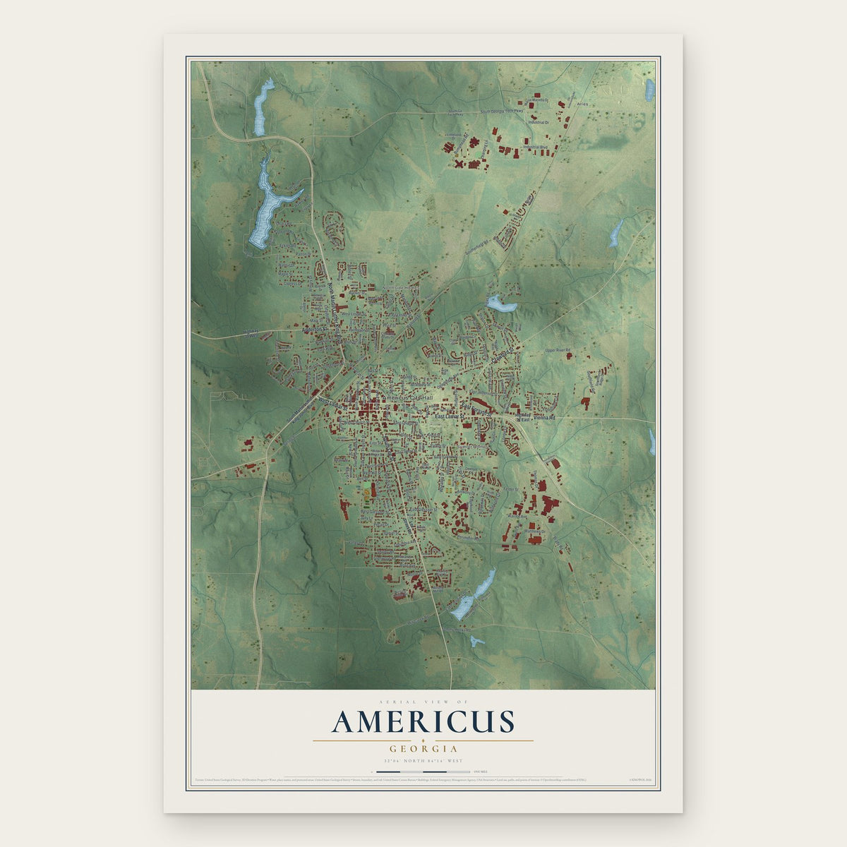 Americus, Georgia map print, the full design
