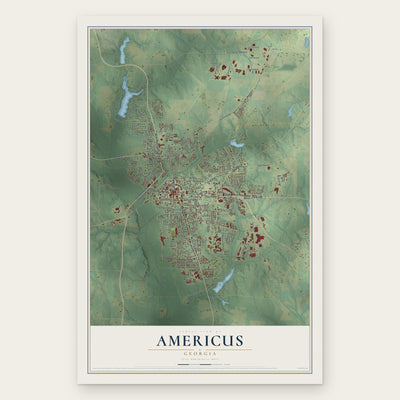 Americus, Georgia map print, the full design